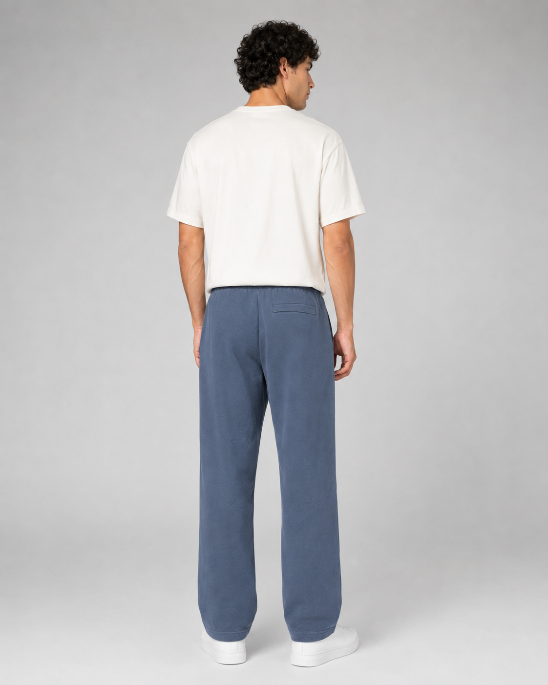 Washed Navy Straight Lounge Trouser Model Back View