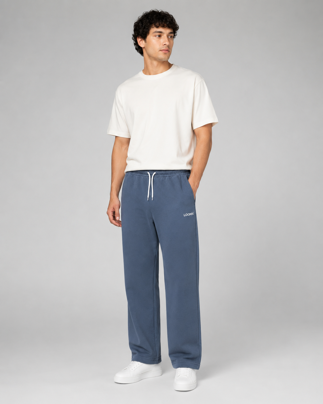 Washed Navy Straight Lounge Trouser Model Front View