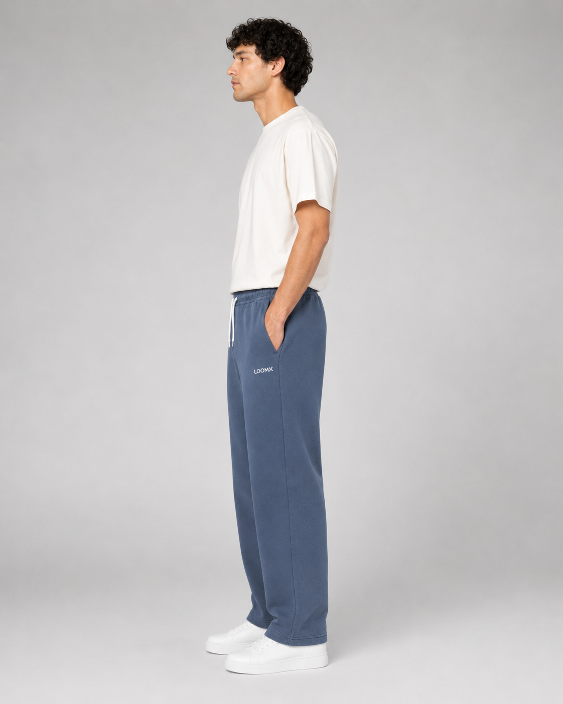Washed Navy Straight Lounge Trouser Model Side View