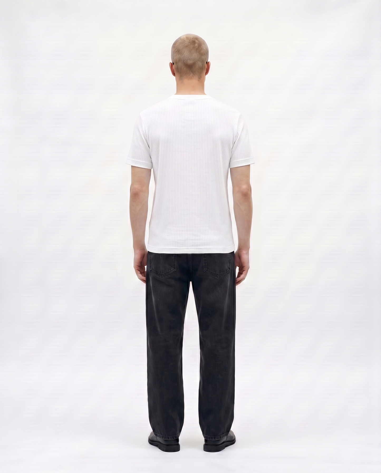 White Drop Needle Regular Fit Tee Back Model View