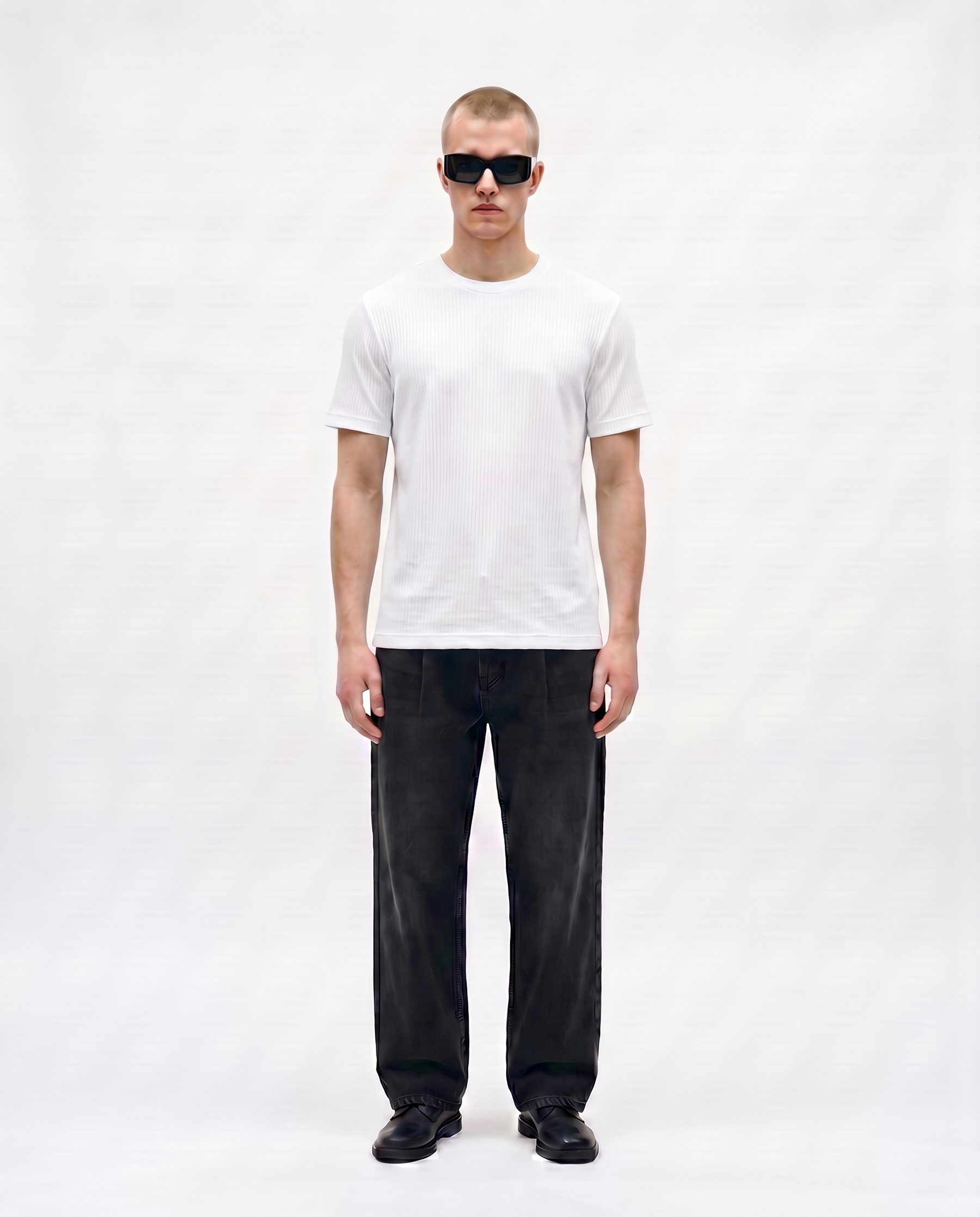 White Drop Needle Regular Fit Tee Front Model View
