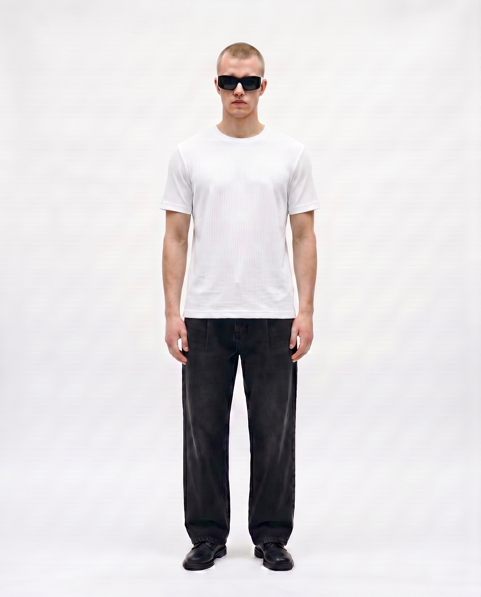 White Drop Needle Regular Fit Tee Front Model View
