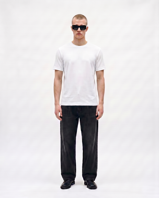 White Drop Needle Regular Fit Tee Front Model View