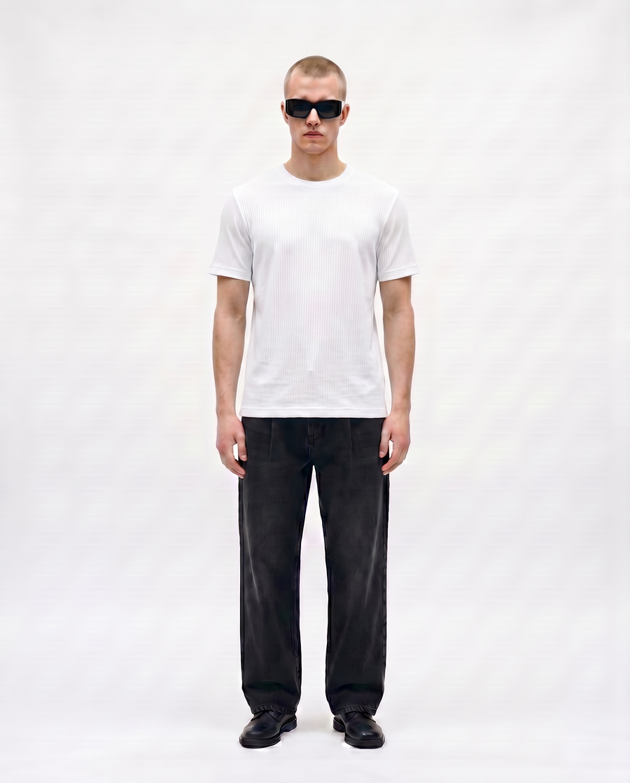 White Drop Needle Regular Fit Tee Front Model View