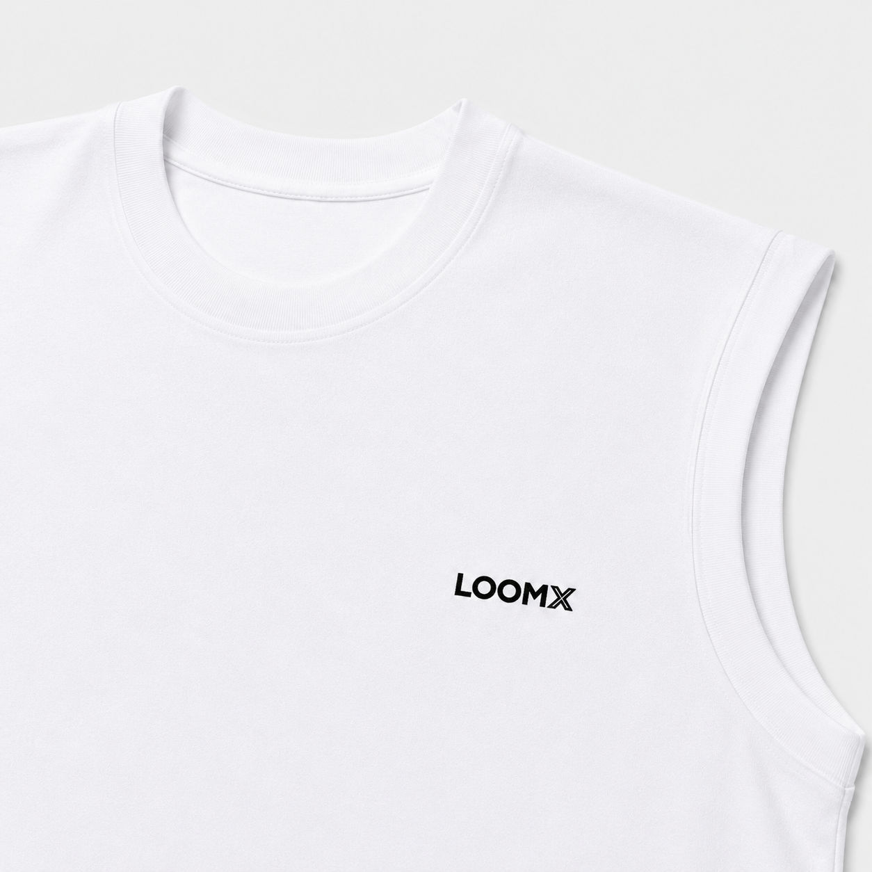 White Muscle Tee Flatlay Front Closeup View