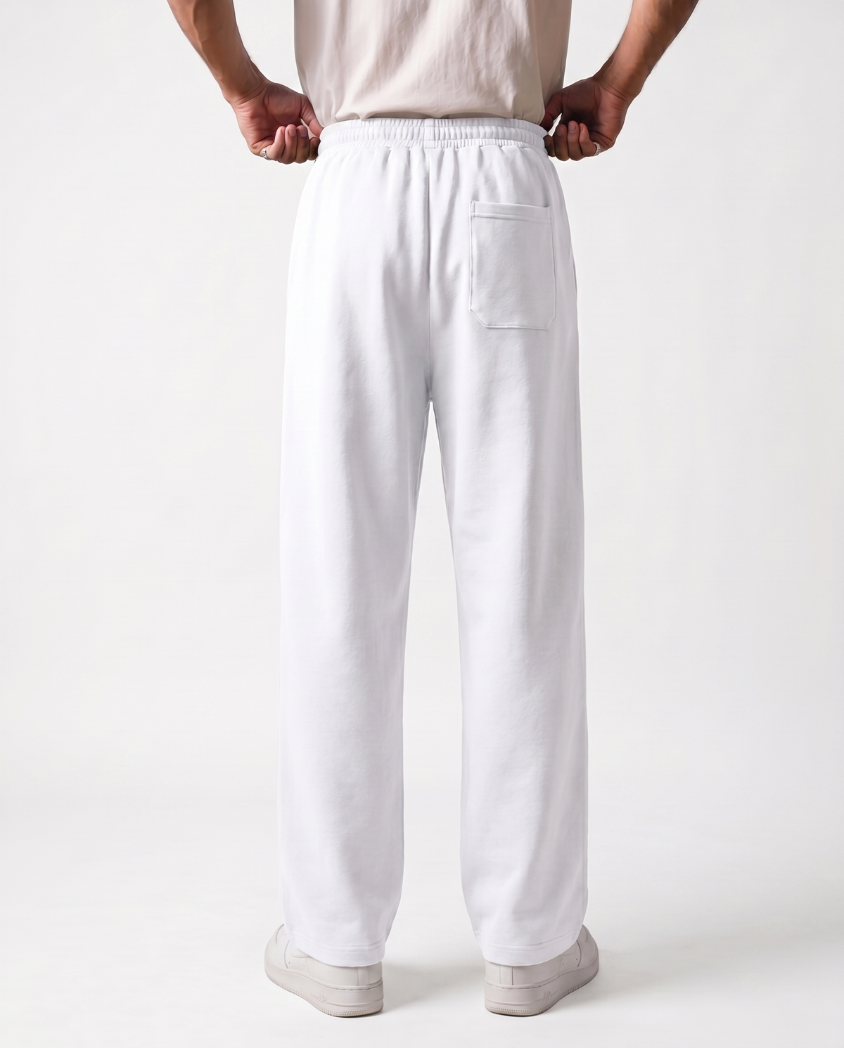 White Pleated Baggy Trouser Back Model View