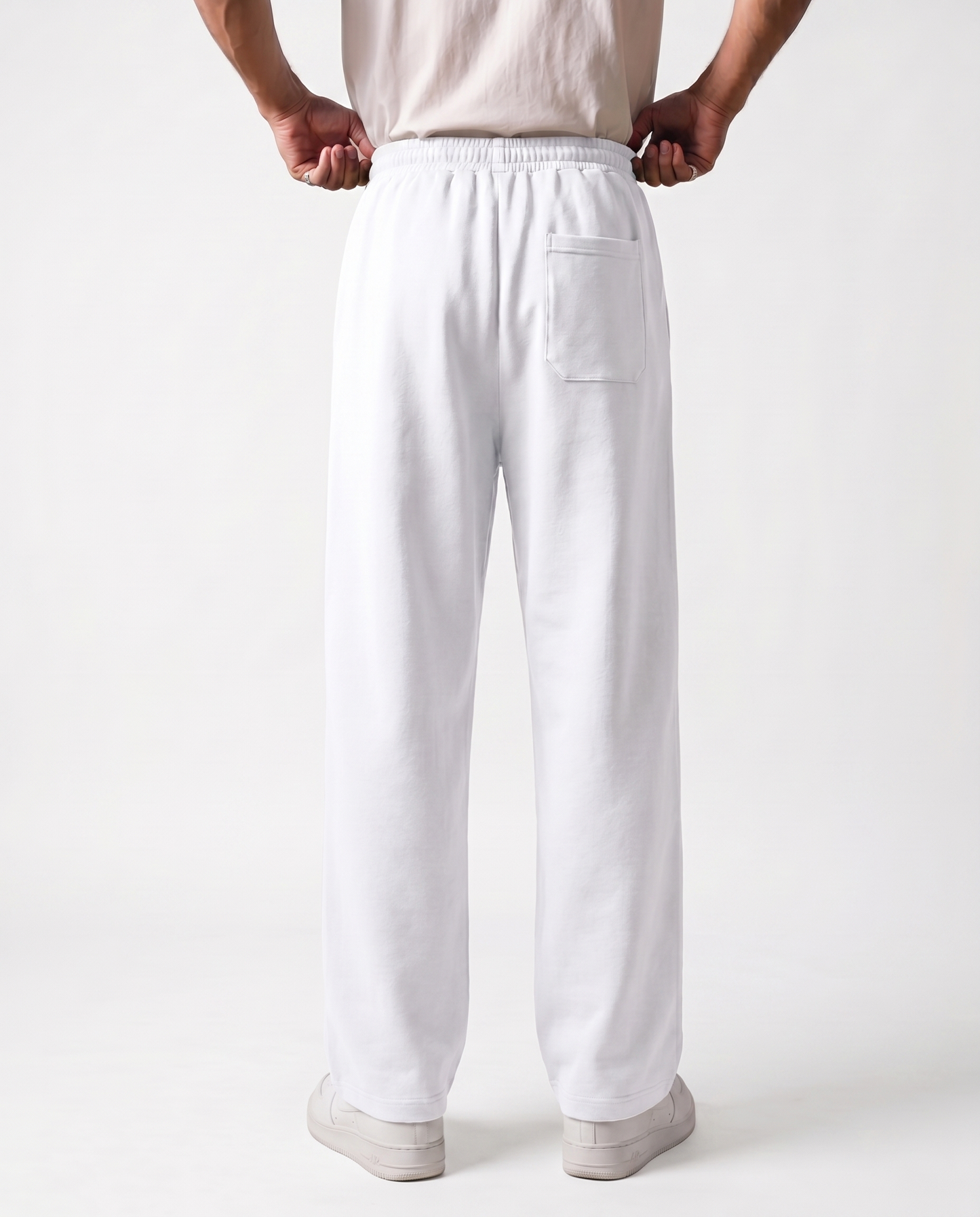 White Pleated Baggy Trouser Back Model View