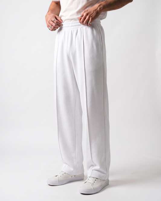 White Pleated Baggy Trouser Front Model View