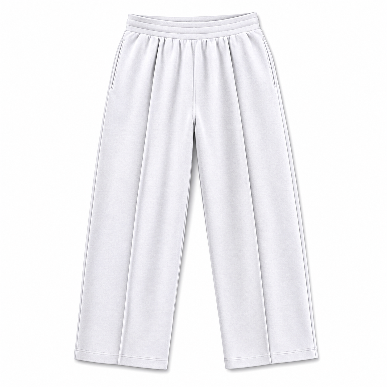 White Pleated Baggy Trouser Front View