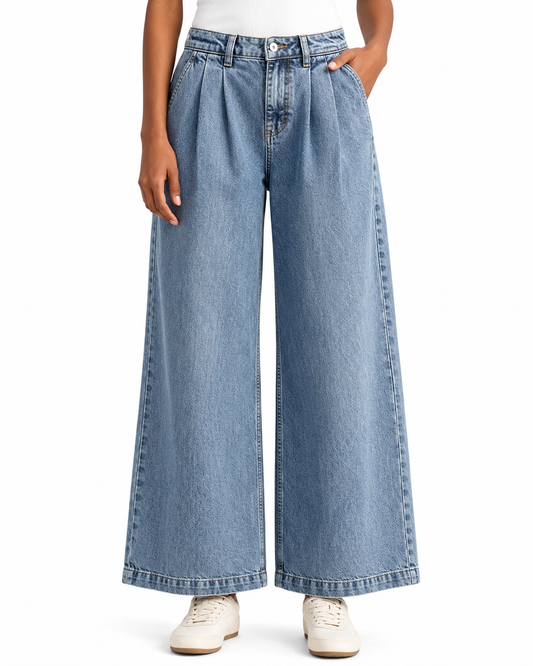 Womens Eclipse Ultra Wide Leg Denim Jeans Front Model View